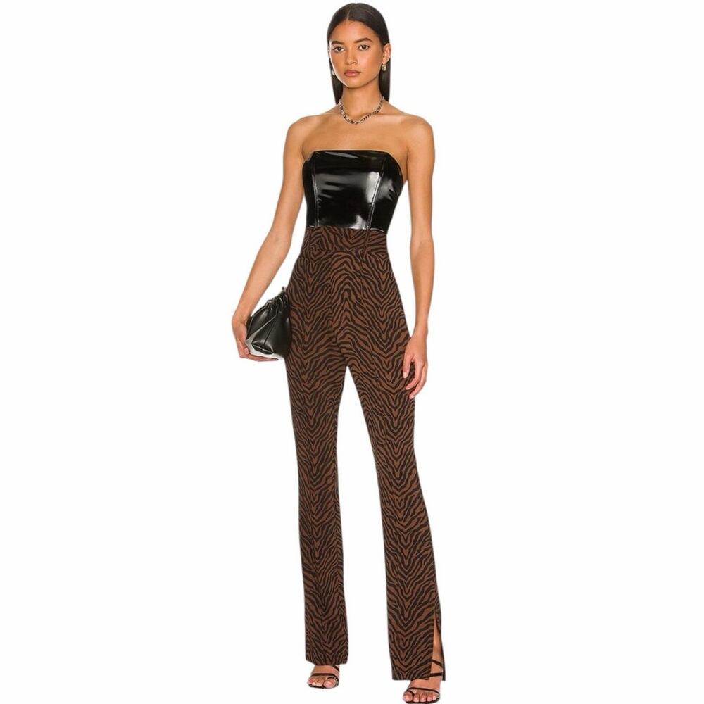 Lovers and Friends Fai Trouser Pants Women S Brown Tiger Animal Print Split Hem